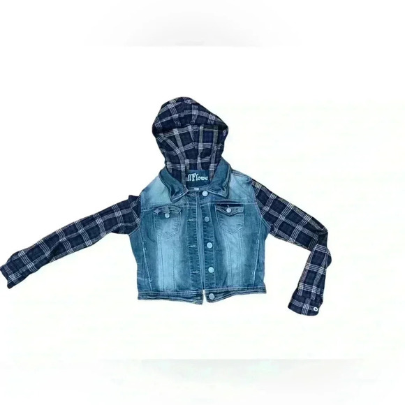 Wallflower Jackets & Blazers - Wallflower authentic denim Jean jacket with blue and white checkered hoodie